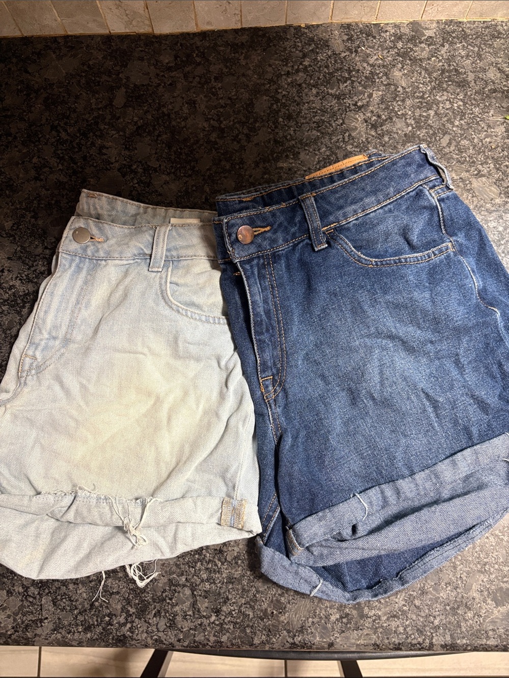 Bundle of 2 Distressed H&M Denim Shorts  High Waist Light  Blue & Dark Blue